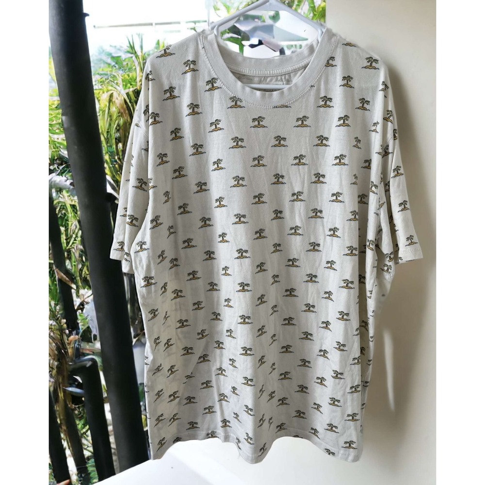 AlphaBeta Mens 3XL White Short Sleeve Shirt With Palm Trees Cotton Blend